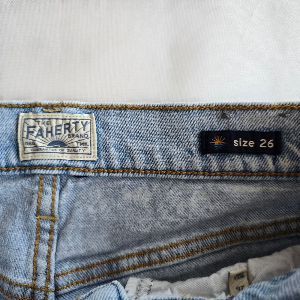 Faherty Organic Cotton Slim Straight Denim Jeans Light Wash, Size 26 - Picture 8 of 14